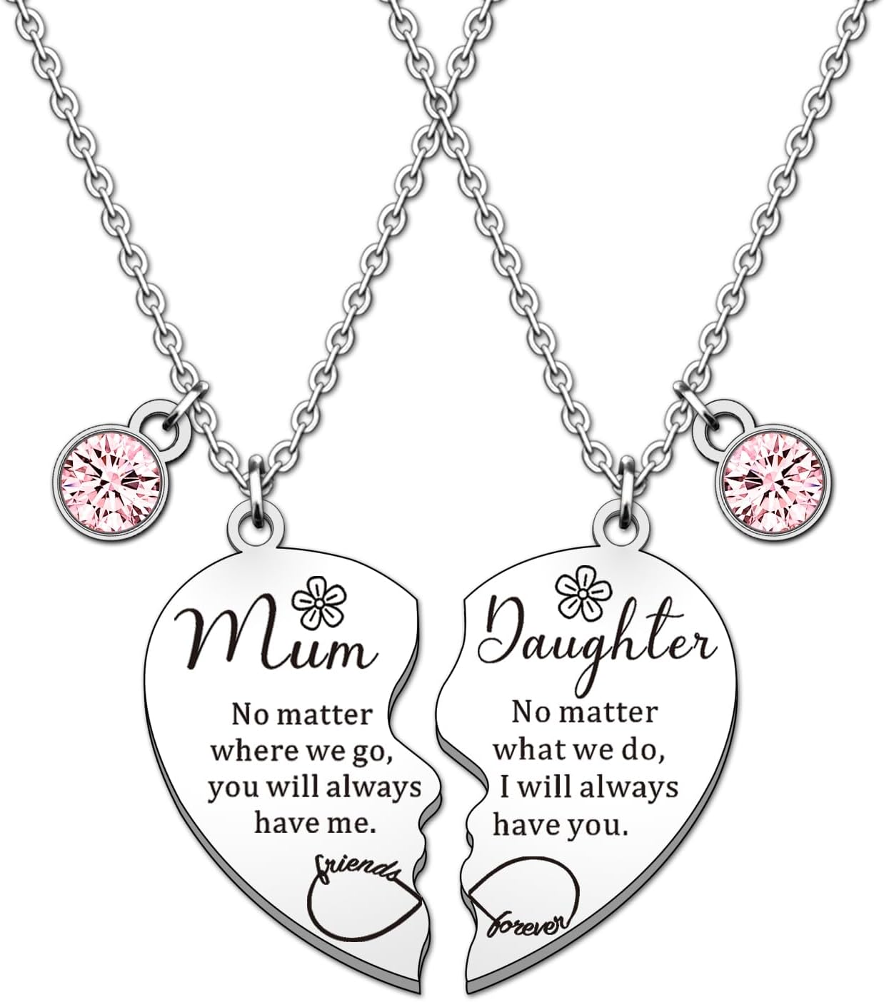 HULALA 2 Pcs Mother Daughter Heart Matching Necklace Set Gifts For Mum Mothers Day Birthday Christmas Presents From Daughter