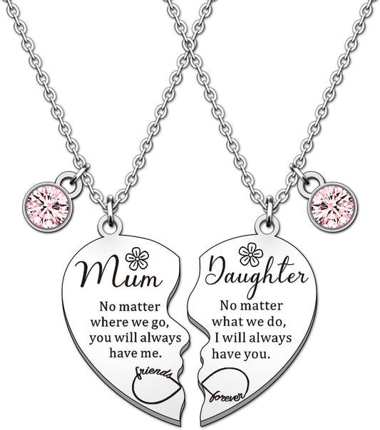 HULALA 2 Pcs Mother Daughter Heart Matching Necklace Set Gifts For Mum Mothers Day Birthday Christmas Presents From Daughter
