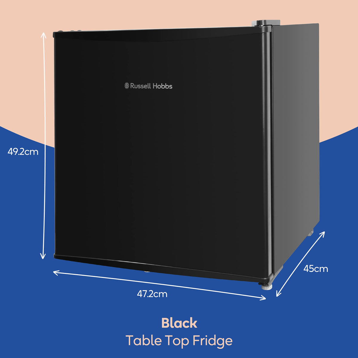 Russell Hobbs Table Top Larder Mini Fridge 43 Litre Capacity, Reversible Door & Adjustable Feet, Small Fridge, Manual Temperature Control, Ice Box, Black RHTTF0E1B