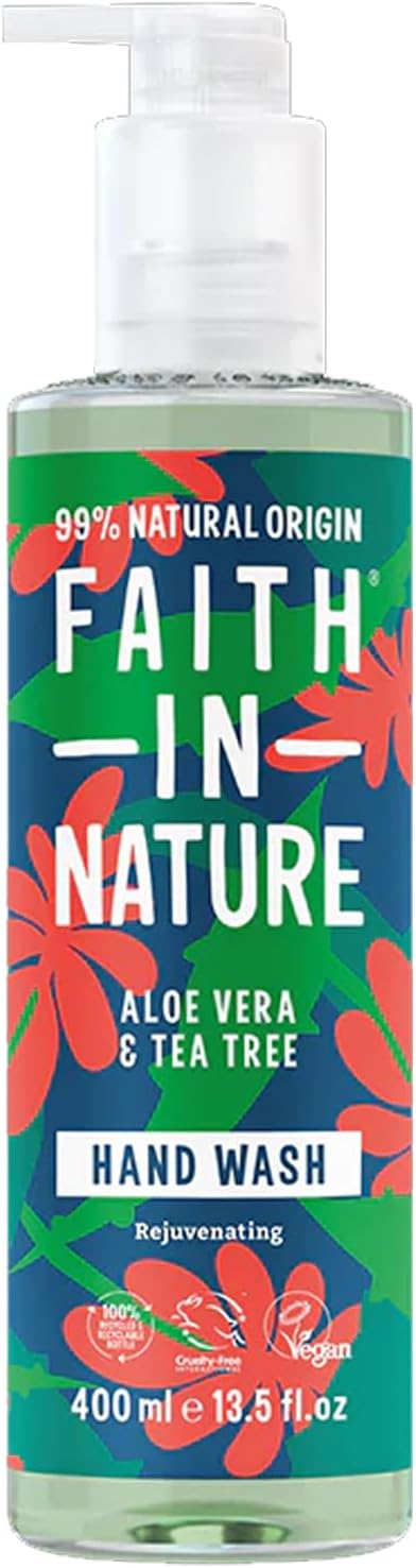 Faith In Nature Natural Aloe Vera and Tea Tree Hand Wash, Nourishing, Vegan and Cruelty Free, No SLS or Parabens, 400 ml