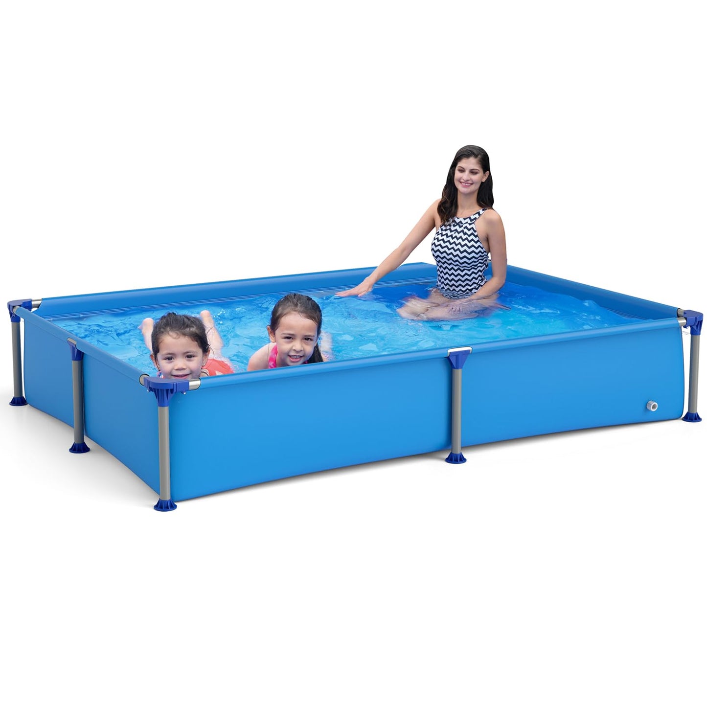 COSTWAY Above Ground Swimming Pool, Outdoor Round/Rectangular Large Framed Pool Set, Metal Frame Garden Family Pools for Kids and Adults (Gray, 300 x 207 x 66 cm, Rectangular)