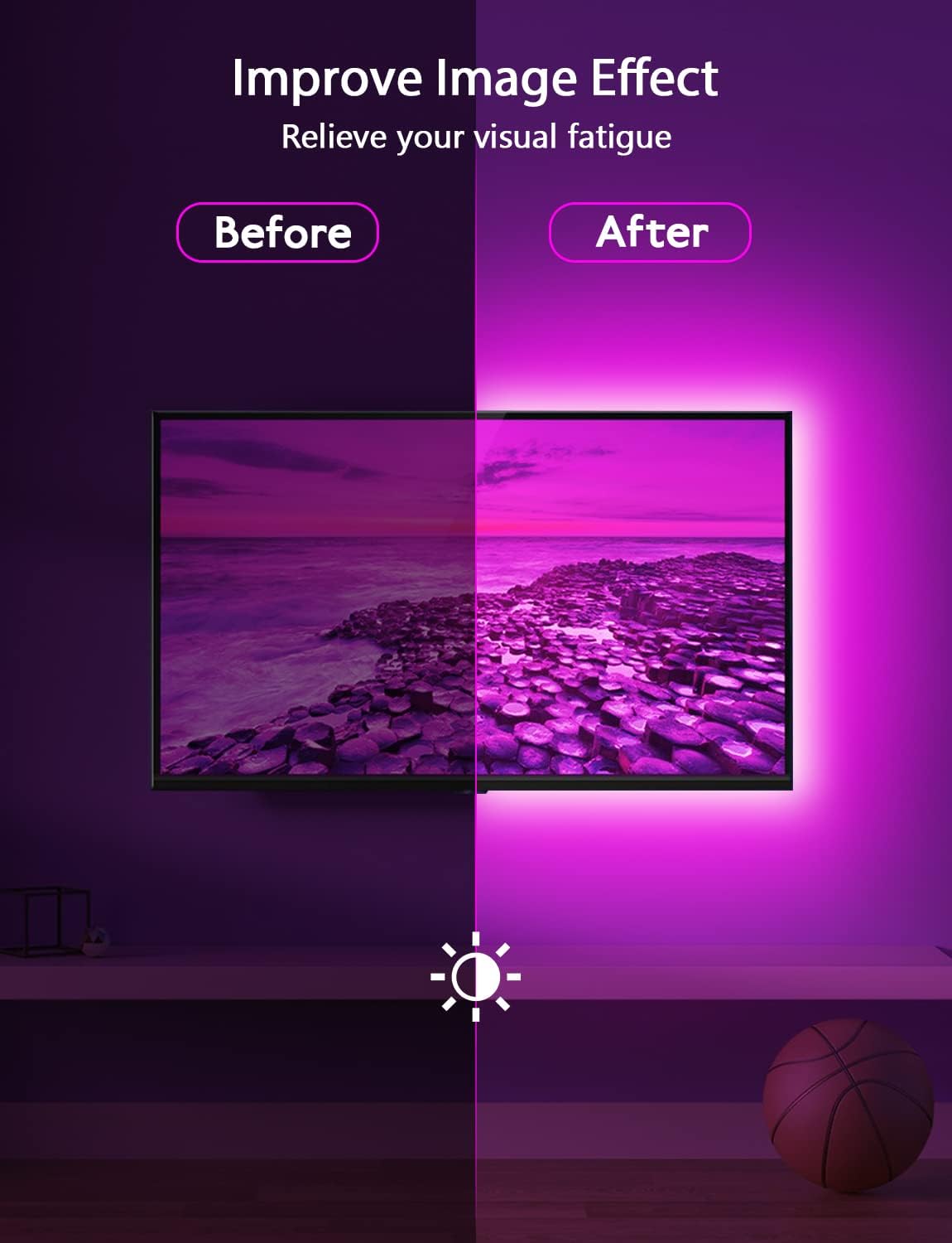 MATICOD TV LED Lights, 4M TV Lights for 45-60in TVs, Music Sync RGB TV Backlight USB LED Strip Lights with Remote and App Control for Christmas Decorations