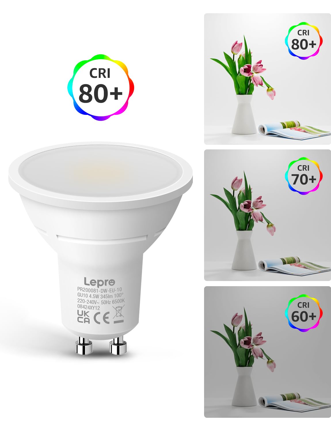 Lepro GU10 LED Bulbs, Warm White 2700K, 4.5W, 50W Equivalent, Pack of 5