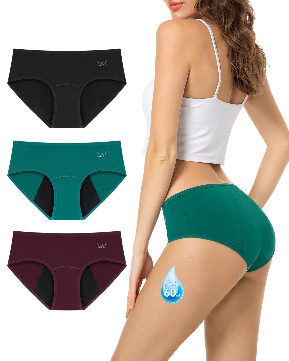 TANSTC Period Pants for Women, Leakproof Period Underwear Pack of 3