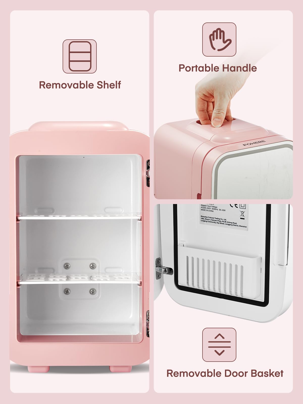 FOHERE Mini Fridge for Bedrooms, 5L/6 Can Portable Skincare Fridge