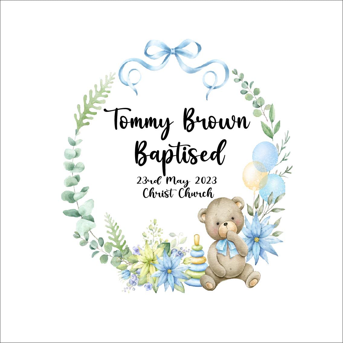 Crafted Memories - Personalised Bunny Rabbit | Custom Name & Date | Christening & Baptism Keepsake | Baby Girl & Boy | Soft Grey, White | Ideal 1st Birthday Present
