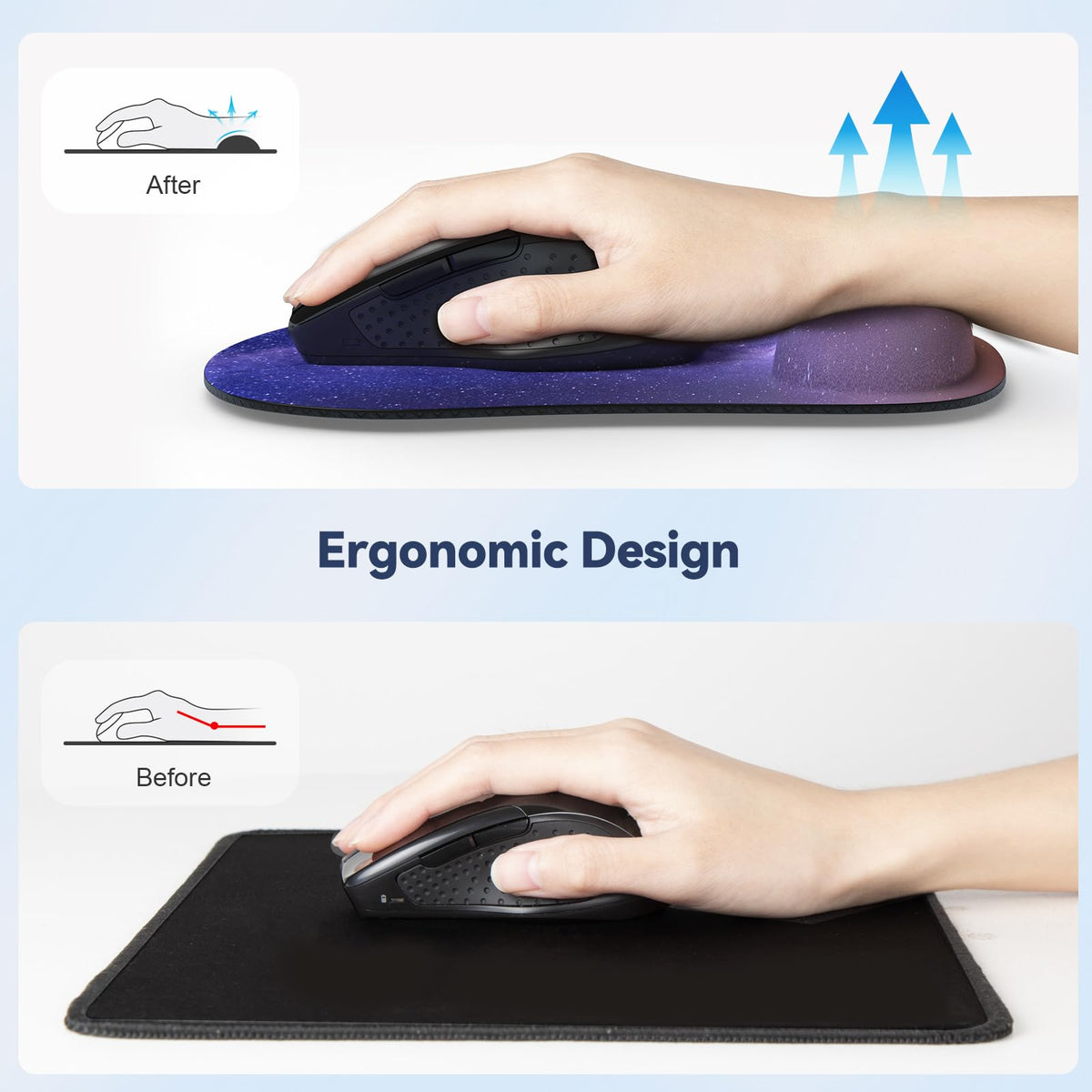 TECKNET 3 Packs Mouse Mat Wrist Support, Mouse Pad with Memory Foam Rest