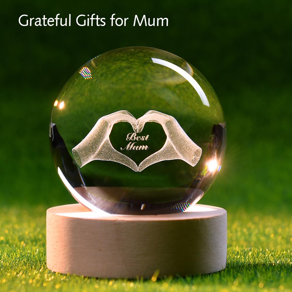 3D Fairy Crystal Ball 60mm Glass Fairy with Flower Night Light Gifts for Girl Women with Light Base