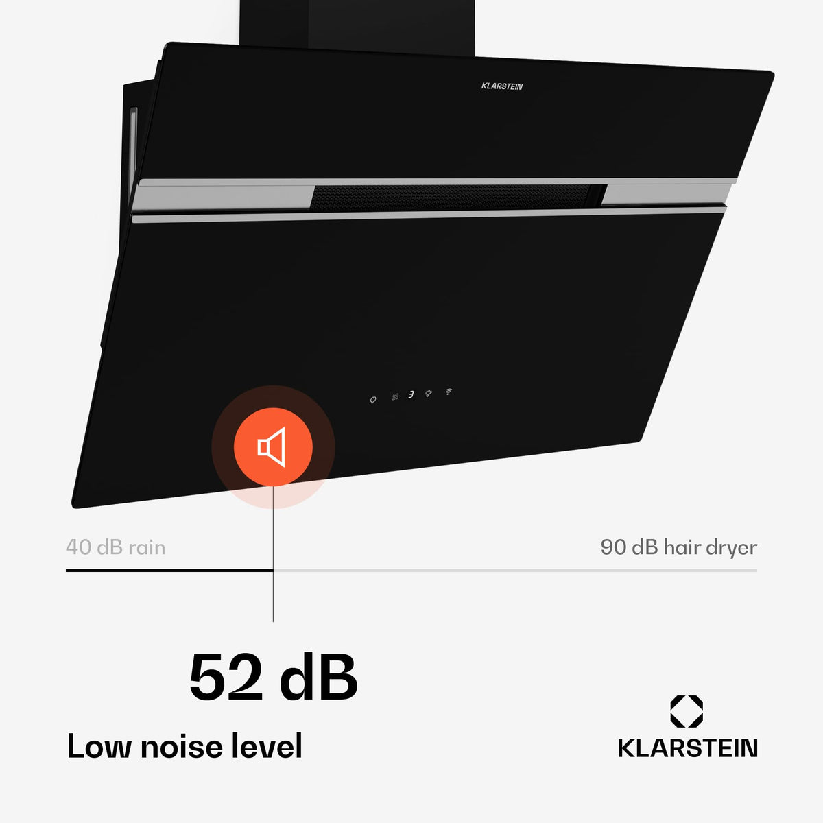 Klarstein Alina 90 Angled Cooker Hood - 615m³/h Air Flow, Touch Panel, LED Backlighting, Quiet 63dB, Energy Class A, 90cm Extractor Hood, Black