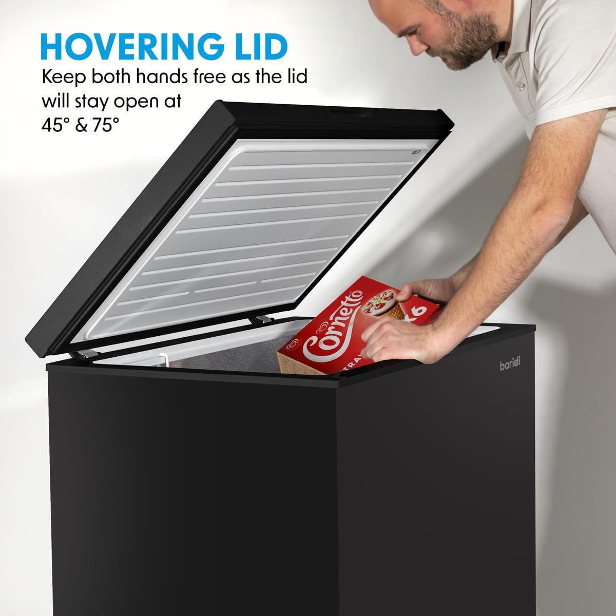 Baridi 299L Freestanding Chest Freezer with Adjustable Thermostat, Black - DH261