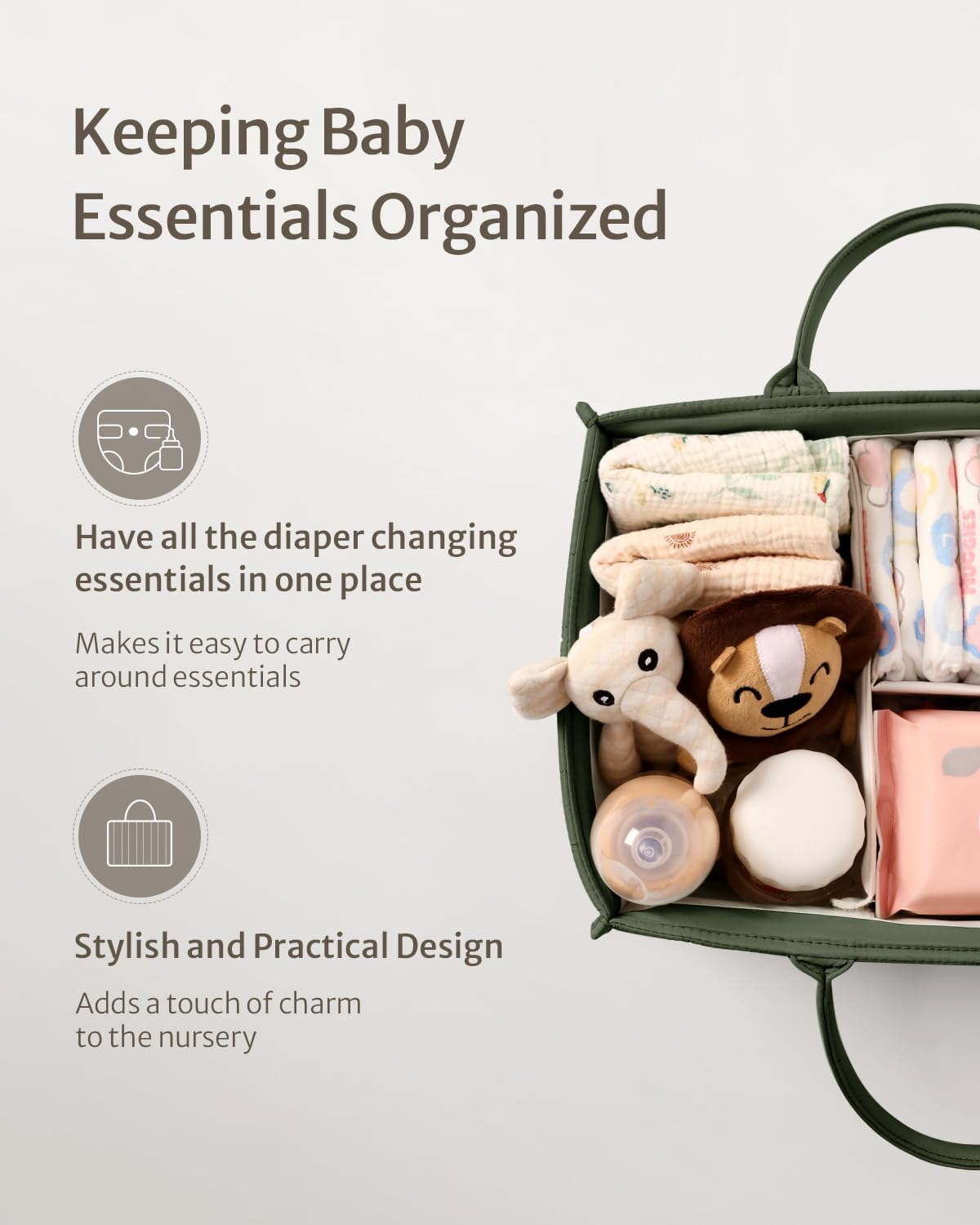 Blissful Diary Nappy Caddy Organiser, Baby Diaper Caddy for Nappy Station, Stylish Storage Basket for Newborn Essentials, Baby Shower Gifts for Girl or Boy, Woodland Cream