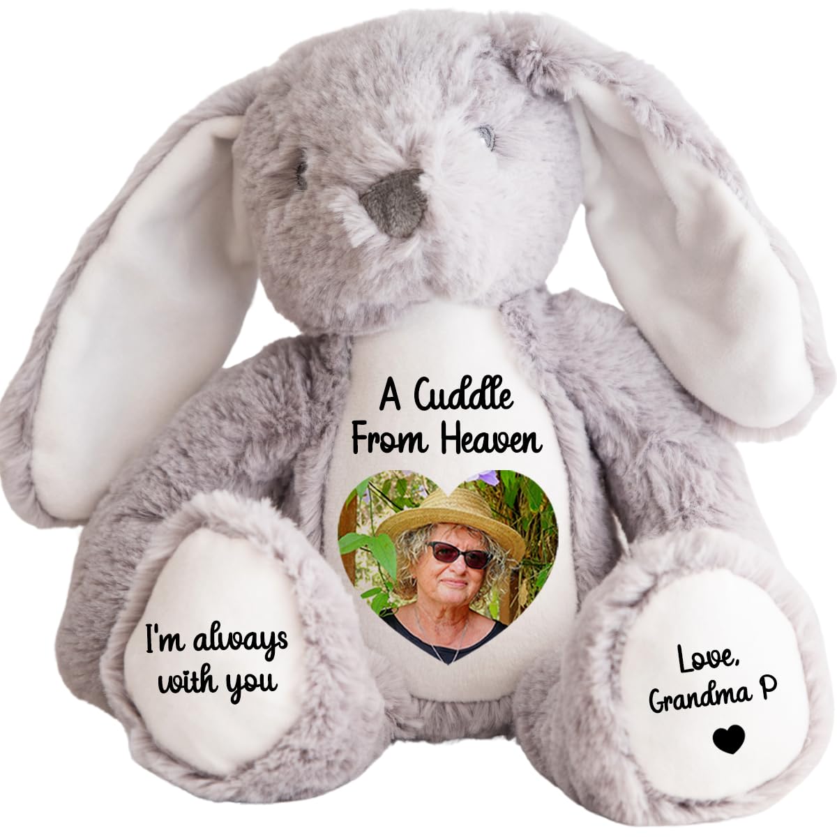 Personalised Memory Teddy Bear with Heart-Shaped Photo – “A Cuddle From Heaven” Keepsake Gift – 28 Bear Styles – Add Your Text & Choose Colour – Custom Memorial Bear (White Angel Teddy)