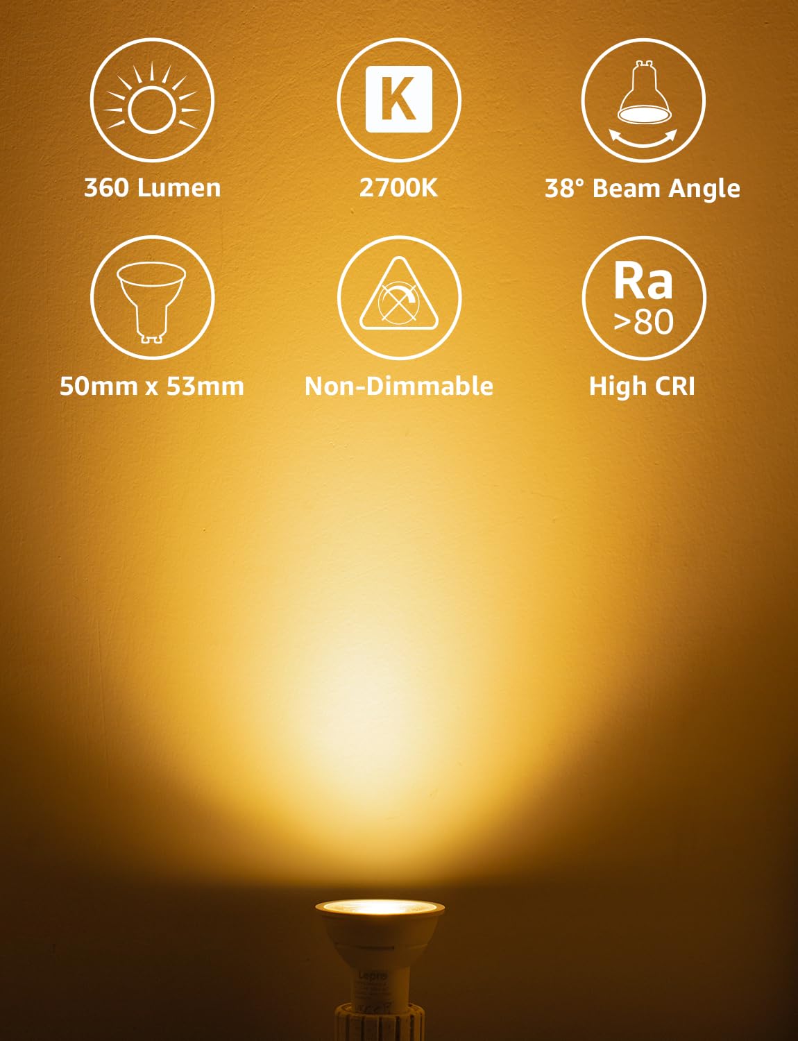 Lepro GU10 LED Bulbs Warm White, Energy Class A, 2W=50W, 50000H Long Life