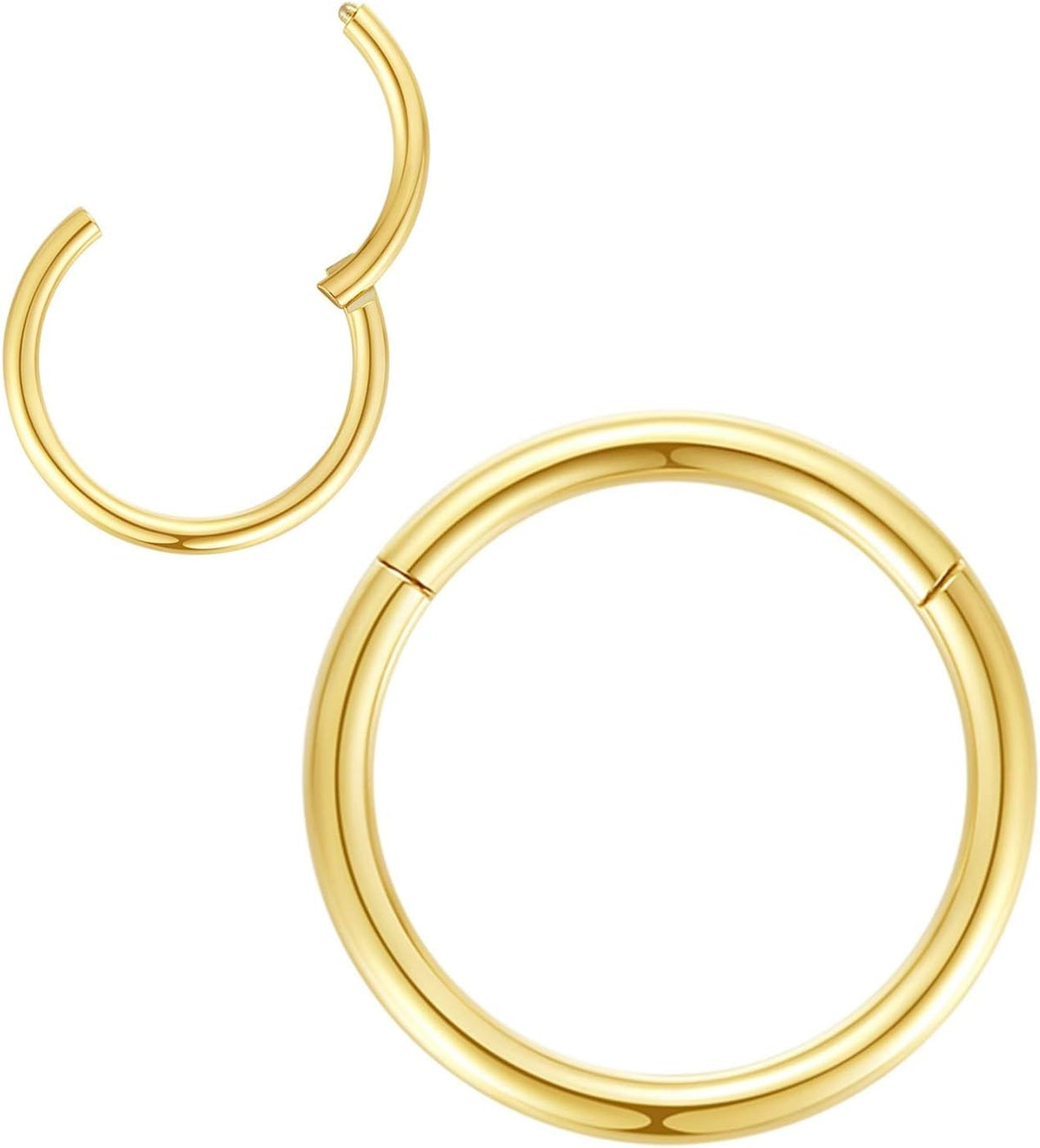 316L Surgical Steel Hinged Nose Rings Hoop Suptum Ring Body Piercing Lip Rings Helix Cartilage Rook Earrings 20G 18G 16G 14G 12G 10G 8G, Diameter 5mm to 16mm, Gold-Rose Gold-Silver-Black