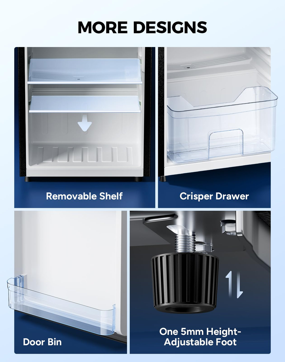 Small Fridge Freezers Freestanding 105L 7‑Stage Thermostat LED Light