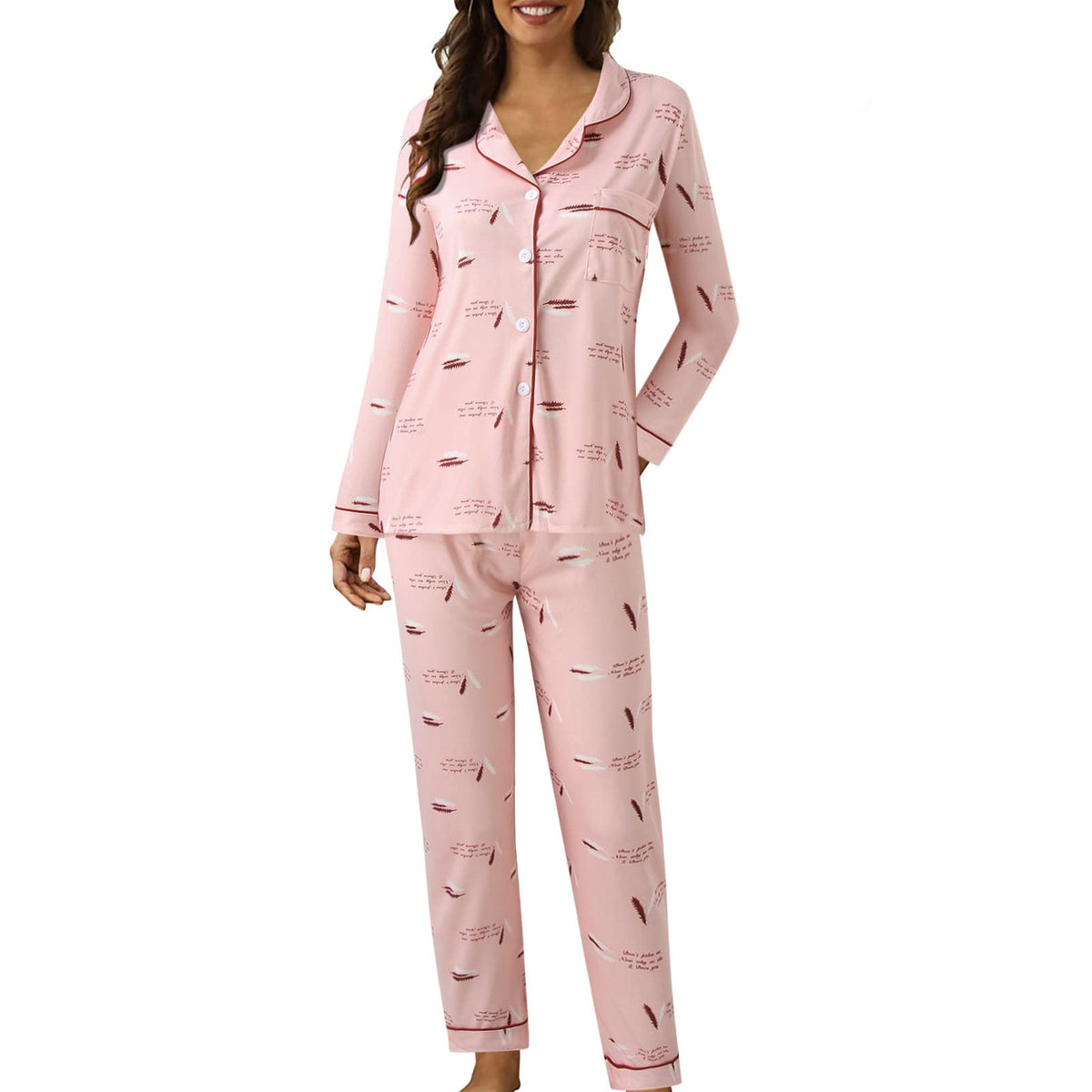 Pyjamas For Womens Women Pyjamas Set Lounge Wear Sets Matching Christmas Pjs Ladies Plus Size Co Ord Sets Autumn Nightwear Wide Leg Trousers Long Sleeve Comfort Nighties Fashion Fall Clothing Outfits