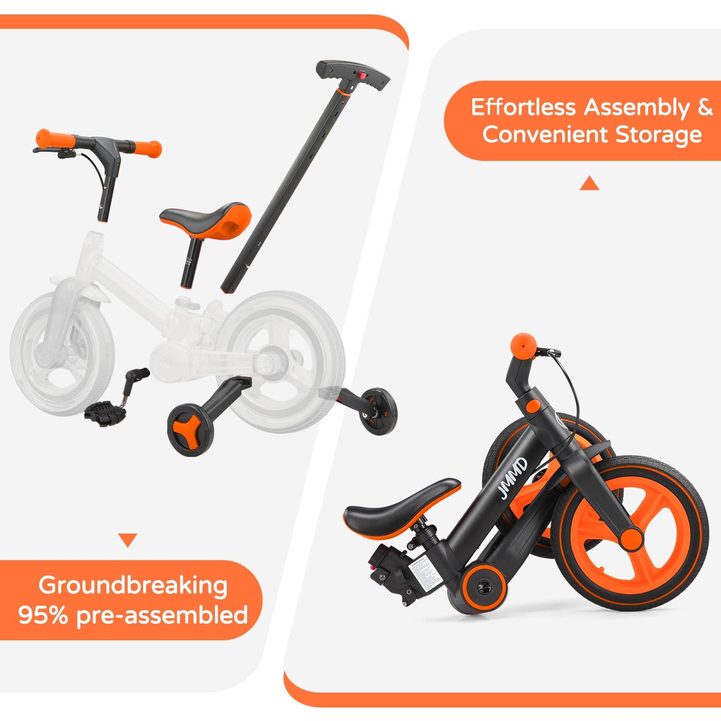 JMMD 6-in-1 Convertible Toddler Balance Bike to Pedal Bike — Ages 18 Months to 5 Years