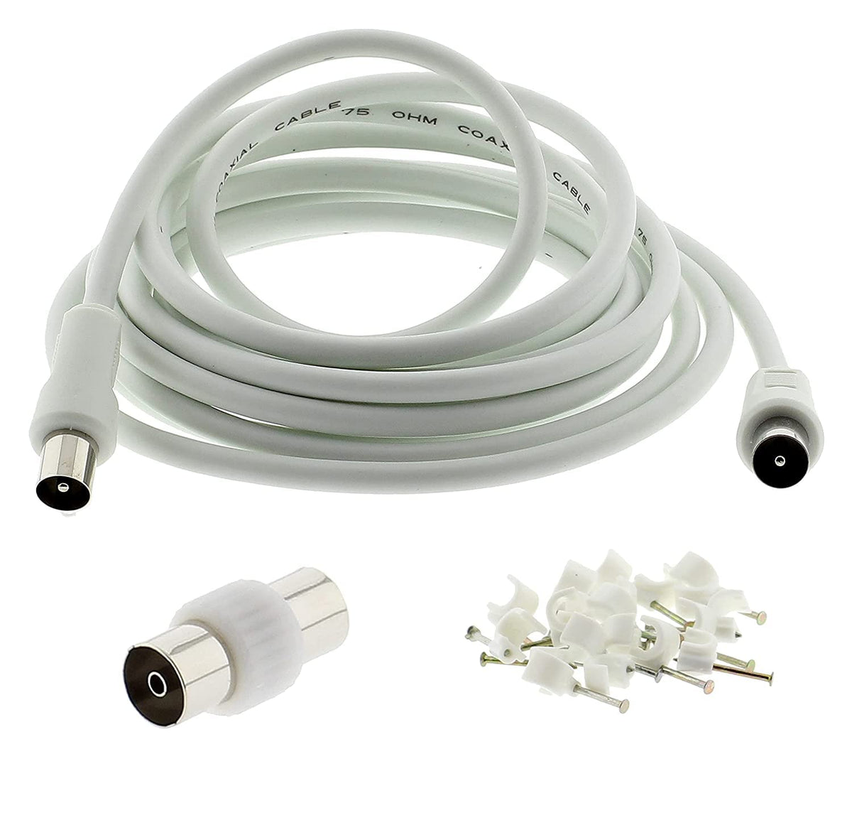 3C2V TV Coaxial Cable 8M - Nickel Plated RF Coax Extension Lead for Freesat, Aerial Socket, Freeview, Sat,DVD,VCR,SKY, Smart U-HD TV, Virgin, BT, Antenna Box, Y Splitter, Signal Booster 8.0 Meter