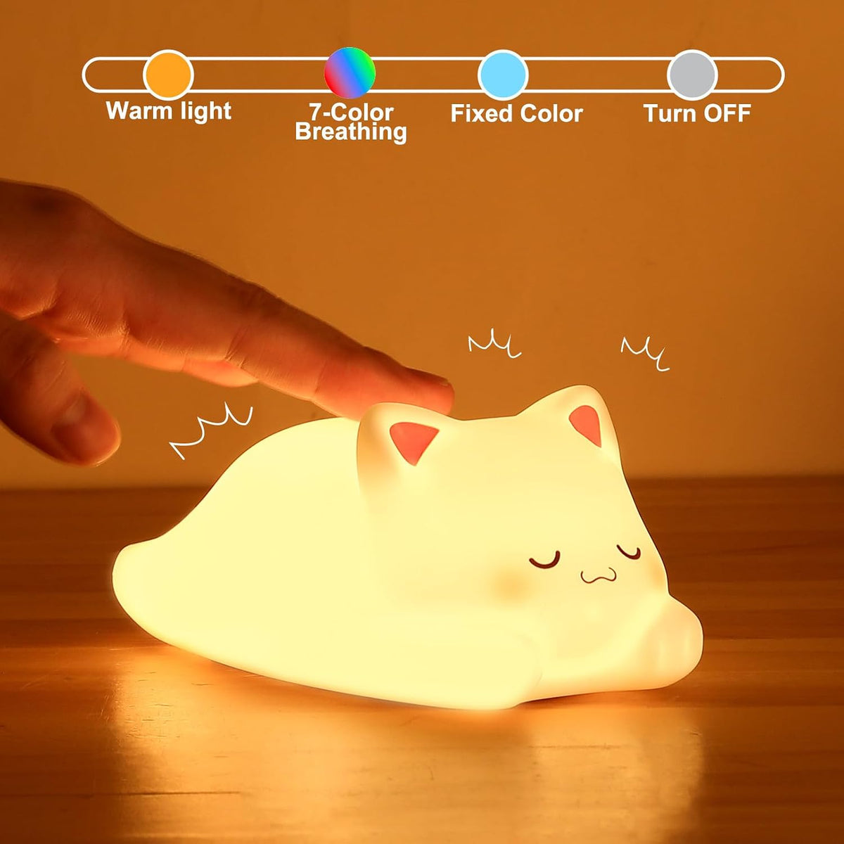 ZKLiLi Cat Night Light for Kids,Cute Night Lamp for Nursery,Squishy Silicone Touch Lights Portable, Gift for Birthday and Christmas for Kids Baby Children (Battery Cat)