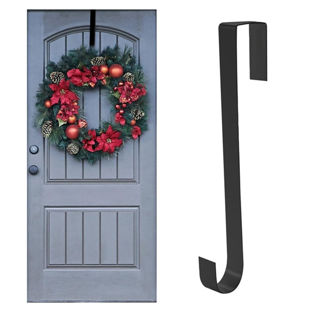 Jsdoin Christmas Wreath Door Hanger, 12.5 Inches Metal Front Door Wreath Hook for Christmas Home Office Wall Wedding Wreaths or Decorations (White, 1 Pack)
