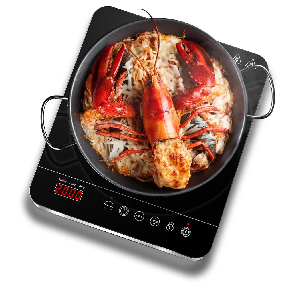Aobosi Single Induction Cooker,Portable Induction Hob with Ultra-thin Body(32 * 26 * 4.2),20 Power and Temperature levels,Booster Function 2000W,Safety Lock,10H Timer,Black
