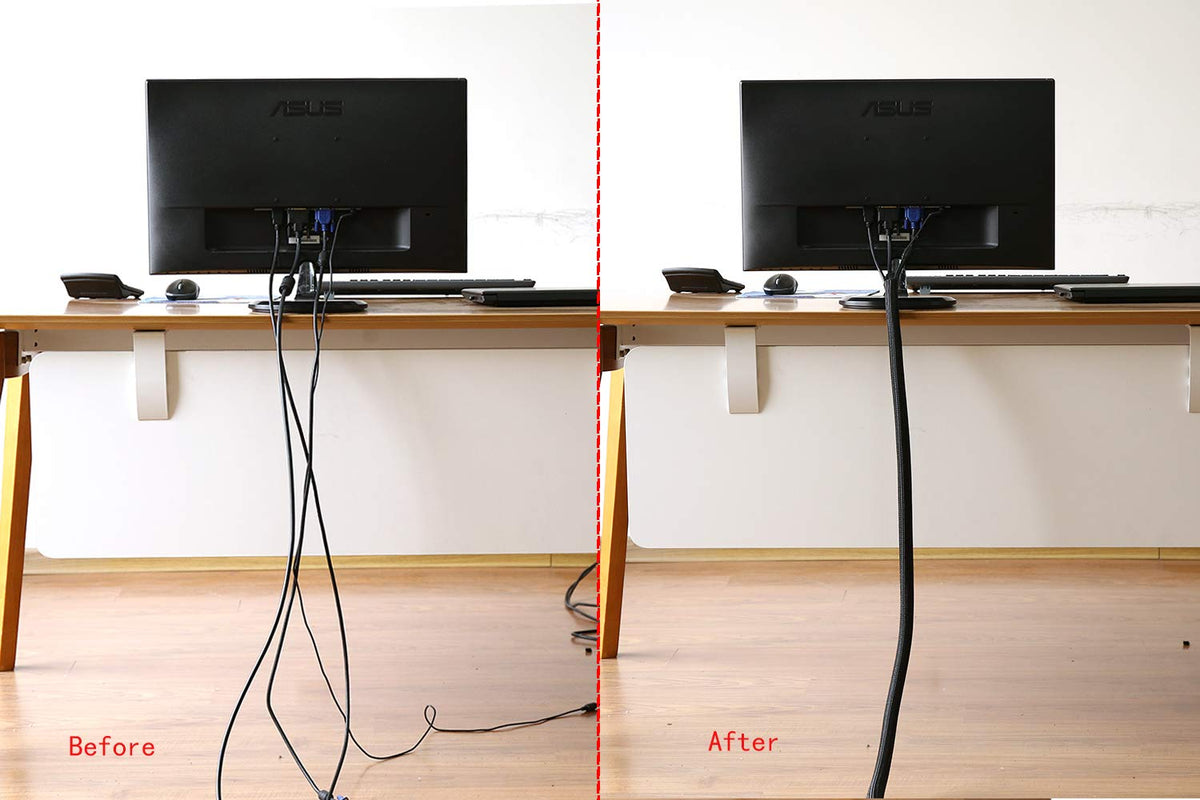 Alex Tech 10ft - 1/2 inch Cord Protector Wire Loom Tubing Cable Sleeve Split Sleeving for USB Power Cord Audio Video Cable – Protect Cat from Chewing Cords - Black