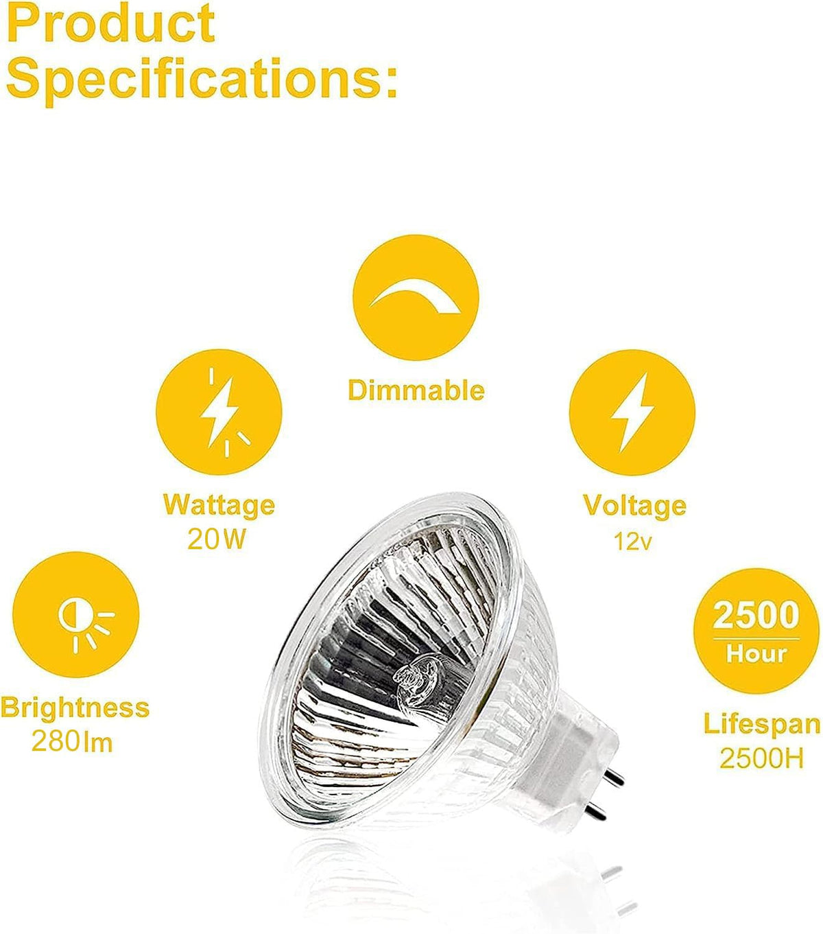 MR16 Halogen Bulbs, （6 Pack） 12V 35W Gu5.3 Halogen Light Bulbs Dimmable Glass Cover for Ceiling Light, 2 Pin Light Bulbs 2700K Warm White