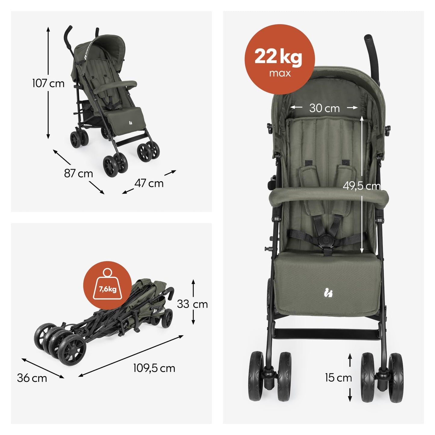 Hauck Fold N Care, Black (No Raincover) - Lightweight Umbrella Pushchair with Raincover from 6 Months to 22 kg, Lie Flat, Compact Fold, Sun Canopy UPF 50+, EVA Wheels, Large Basket, Travel Stroller