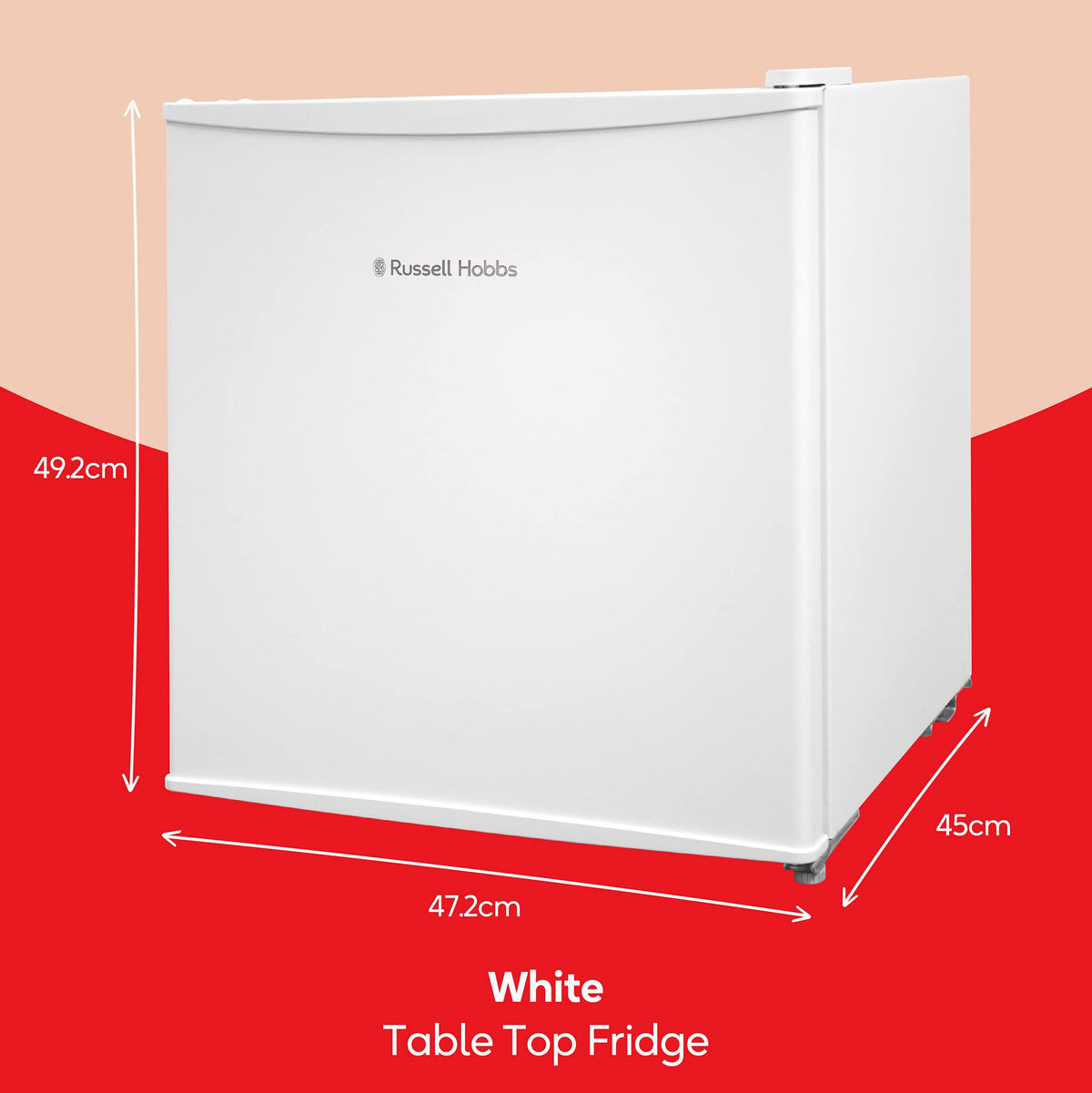 Russell Hobbs Table Top Larder Mini Fridge 43 Litre Capacity, Reversible Door & Adjustable Feet, Small Fridge, Manual Temperature Control, Ice Box, Black RHTTF0E1B