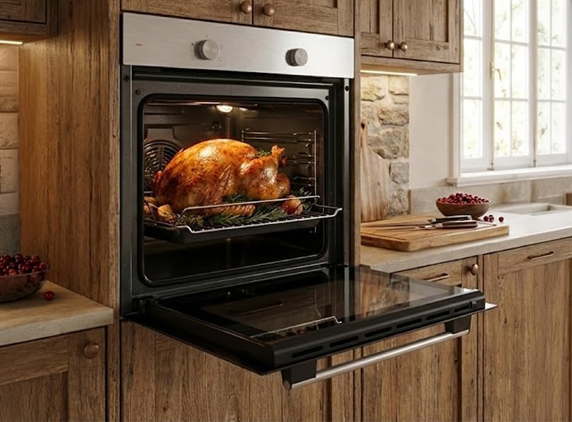 60cm Built-In Electric Static Oven - Stainless Steel & Black Glass Door