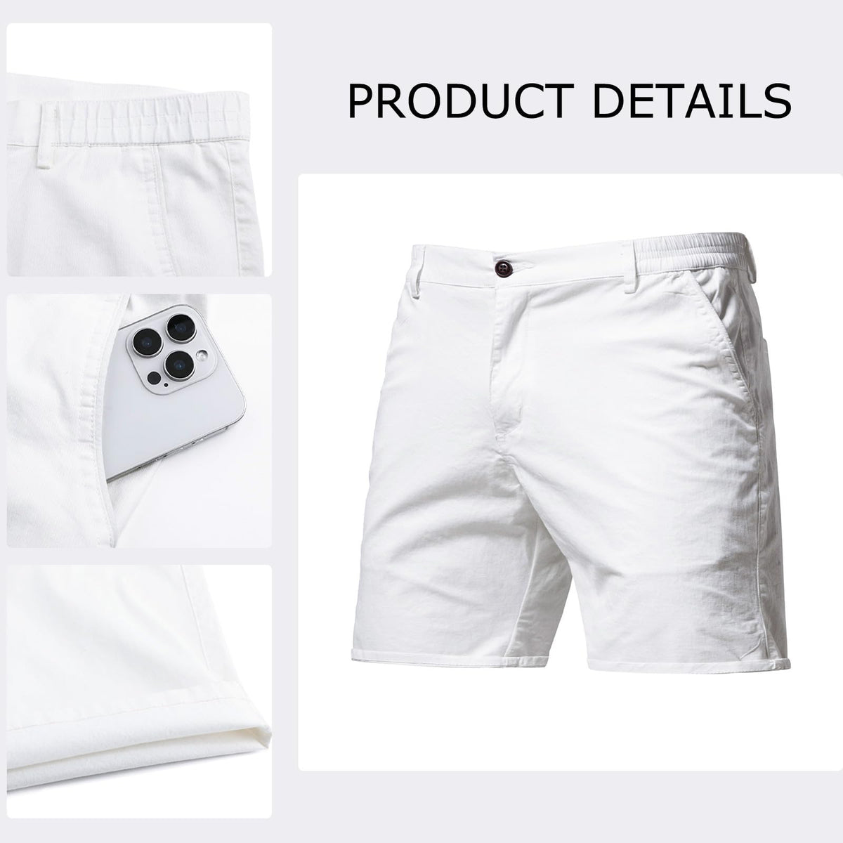 Men’s 7”/ 9” Chino Shorts Casual Elasticated Waist with 4 Pockets