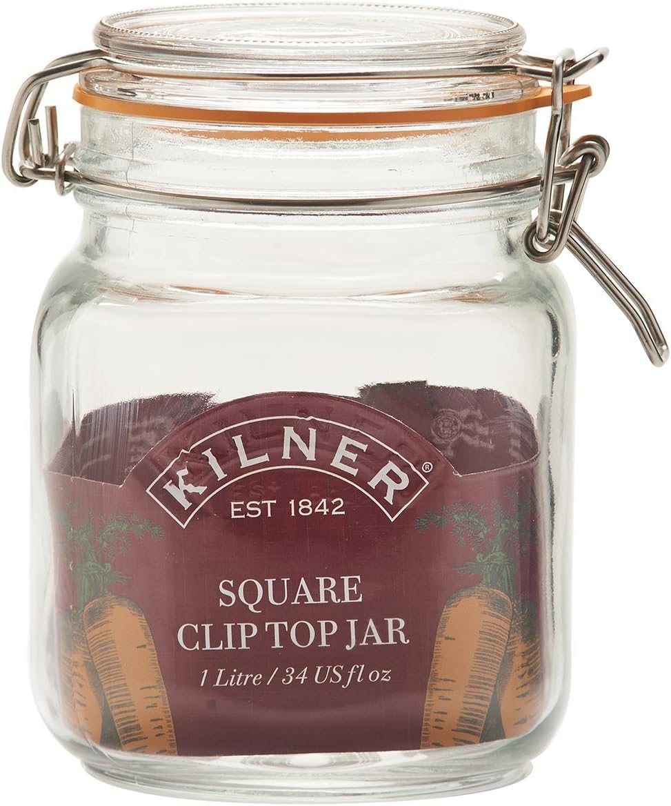 Kilner Square Clip Top Jar 250ml (0.25L) Airtight Glass Jar for Storing Herbs Spices Dried Fruits Nuts and Seeds