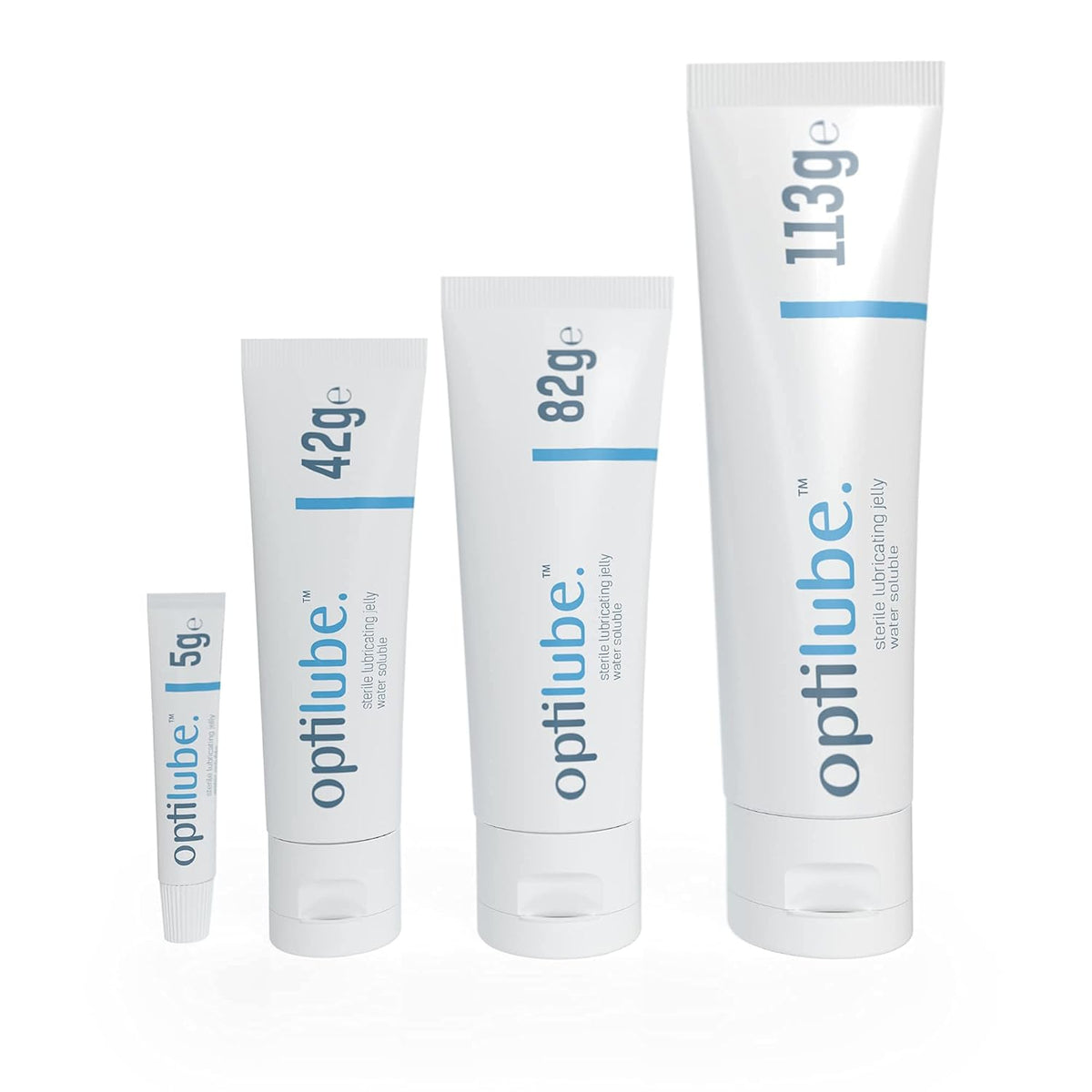 OptiLube Tubes - Sterile Lubricating Jelly for Insertion of Medical Devices in 5g, 42g, 82g, and 113g Tubes, Water Soluble Lubricant with Easy-to-Use Flip Cap (5g x 48)