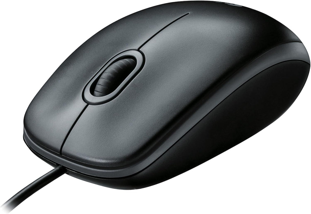 Logitech B100 Wired Mouse, USB Port, 800 DPI Optical Sensor, 3 Buttons, for Left and Right Handers, PC/Mac - Black (Optical Business Mouse | Pack of 5)