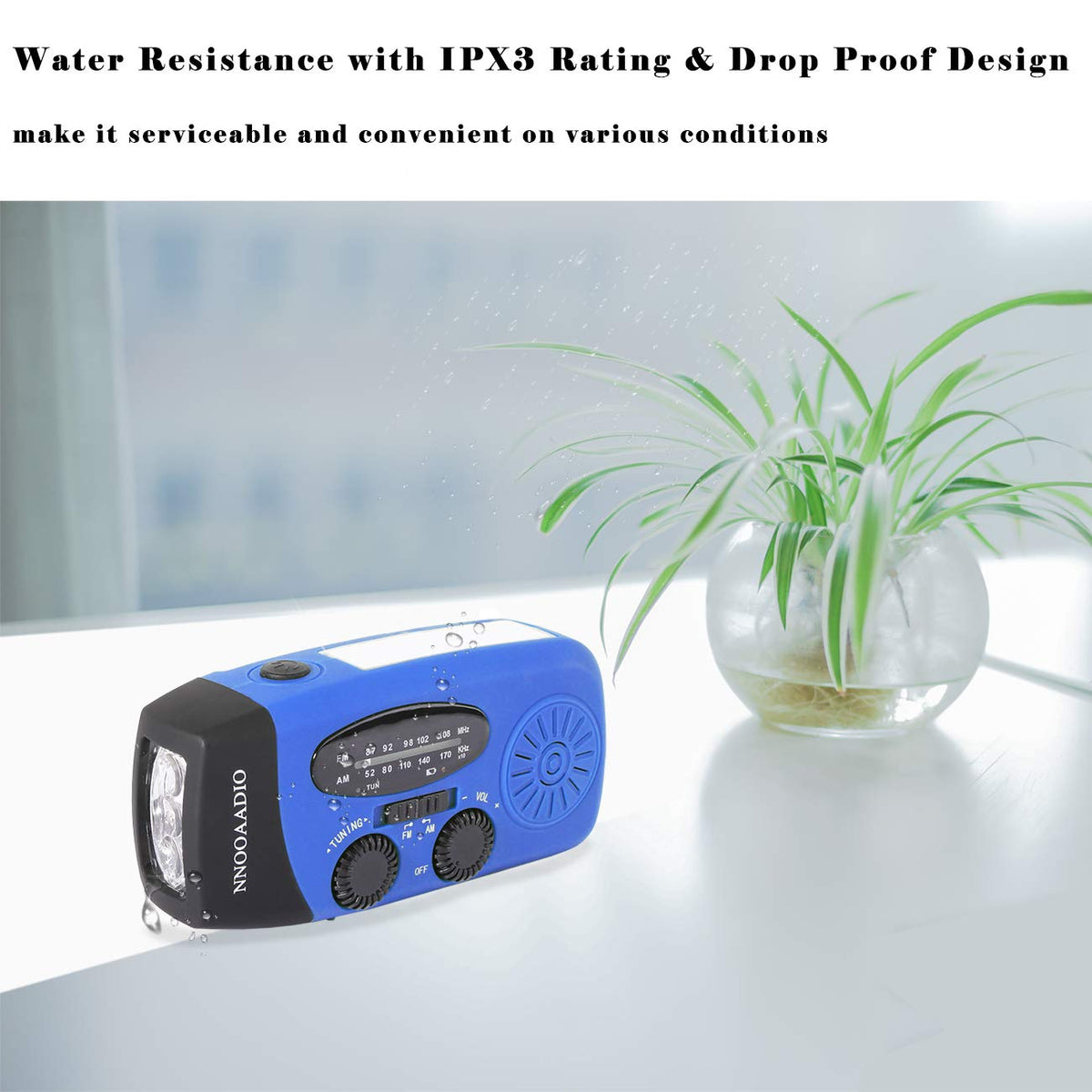 NNOOAADIO Wind Up Solar Hand Crank Radio, 2000mAh SOS Alarm for Camping
