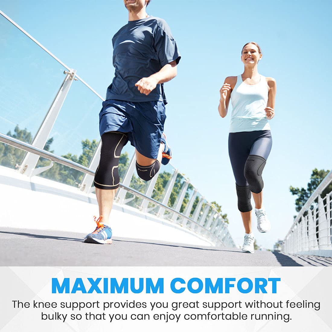 AVIDDA Knee Support Brace 2 Pack - Compression Knee Sleeves for Arthritis, Joint Pain, Ligament Injury, Meniscus Tear, ACL, MCL, Tendonitis, Running, Squats, Sports