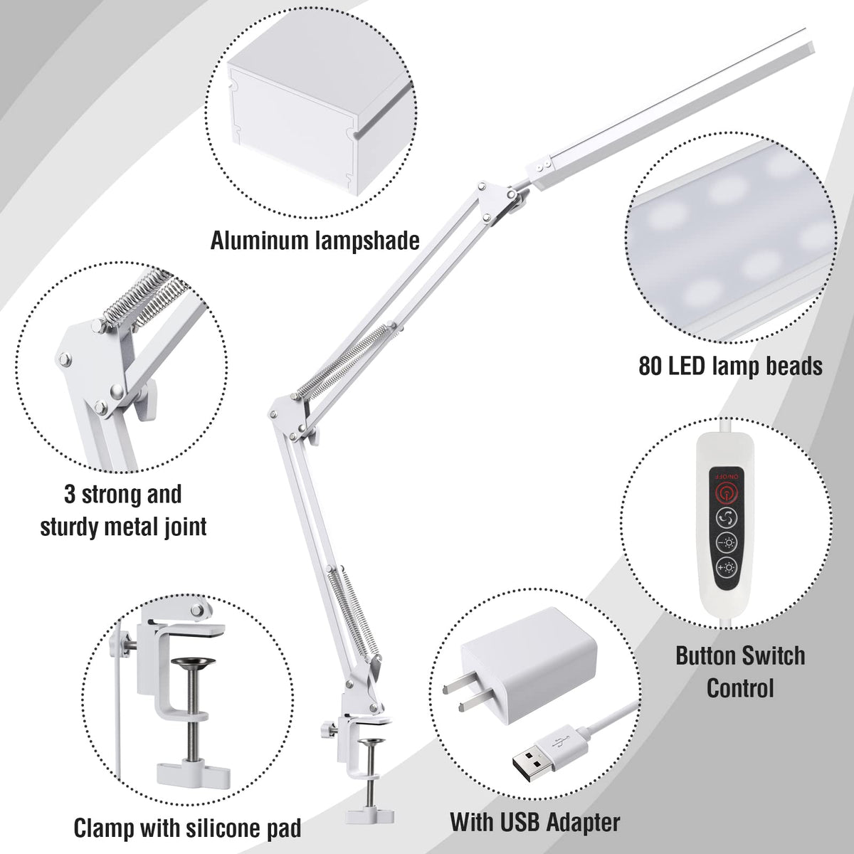SKYLEO LED Desk Lamp with Clip and Base - Eye Protection Desk Lamps Black