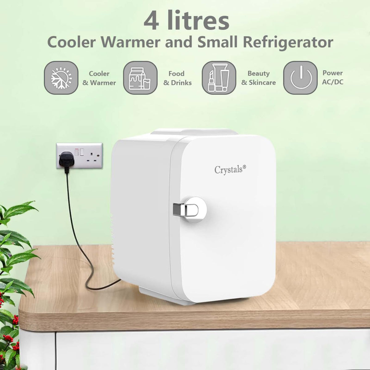 Crystals Mini Fridge, 10L Table Top Small Fridge Cooler & Warmer for Car Bedrooms Desk Office, 12V DC - 220 AC, Energy Efficient (Black)