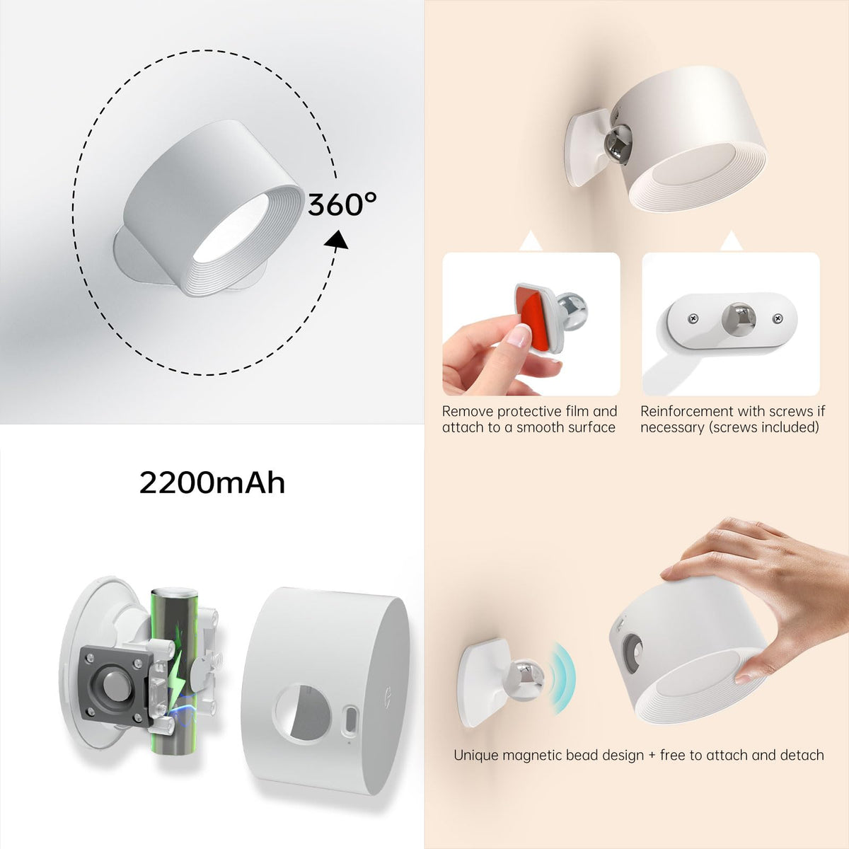 Coollamp LED Battery Operated Wall Lights, 3Pack Wall Lamp with Remote Control 3 Color Modes 3 Brightness Levels 360°Rotate Magnetic, Reading Lights for Living Room Bedroom Black