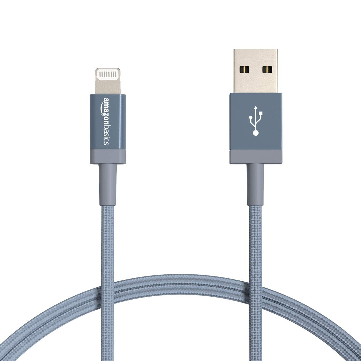 Amazon Basics USB-A to Lightning Charger Cable, Nylon Braided Cord, MFi Certified for Apple iPhone 14 13 12 11 X Xs Pro, Pro Max, Plus, iPad, 0.9 m, Silver