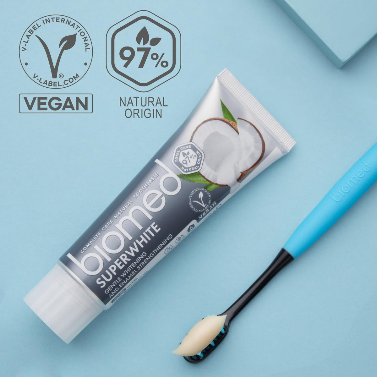 Biomed Superwhite 97% Natural Whitening Toothpaste | Enamel Strengthening | Coconut Flavour, Vegan, SLES Free 100g