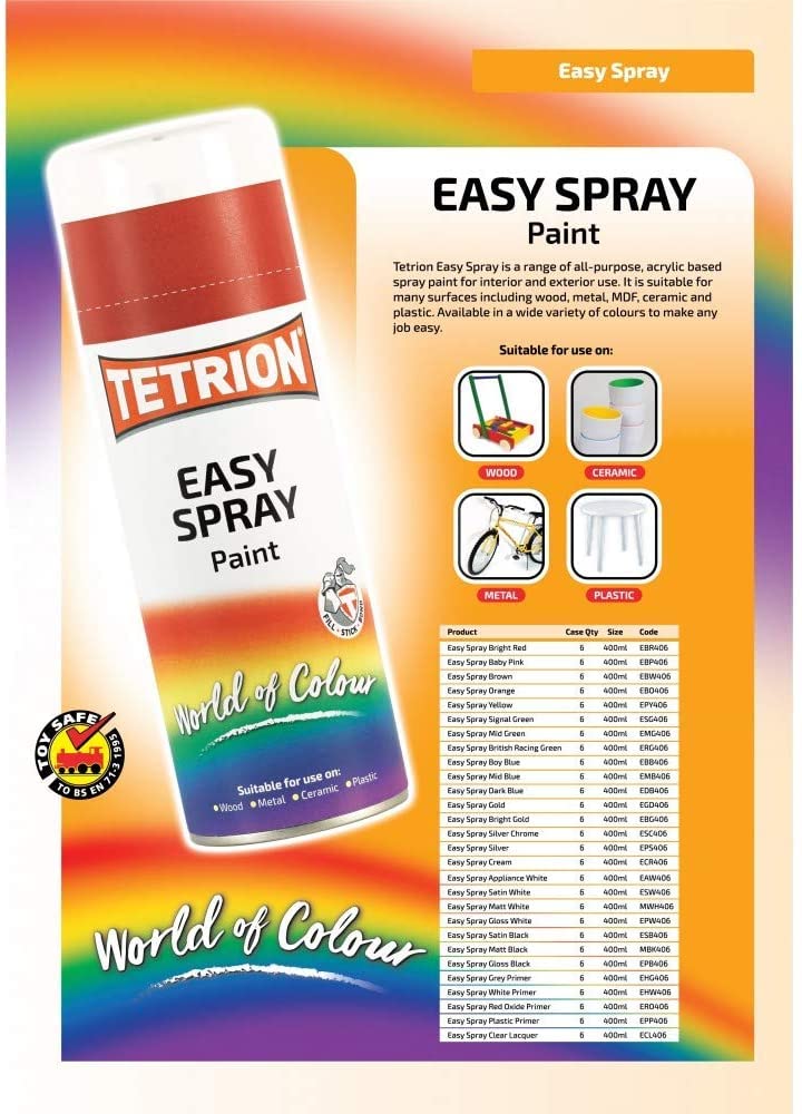 Tetrion Clear Lacquer Spray 400ml - All Purpose Protective Topcoat for Interior & Exterior Uses, Temperature Resistant