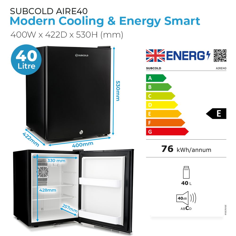 Subcold Aire20-G Mini Fridge | 20L | Frost-Free | Glass Door | LED