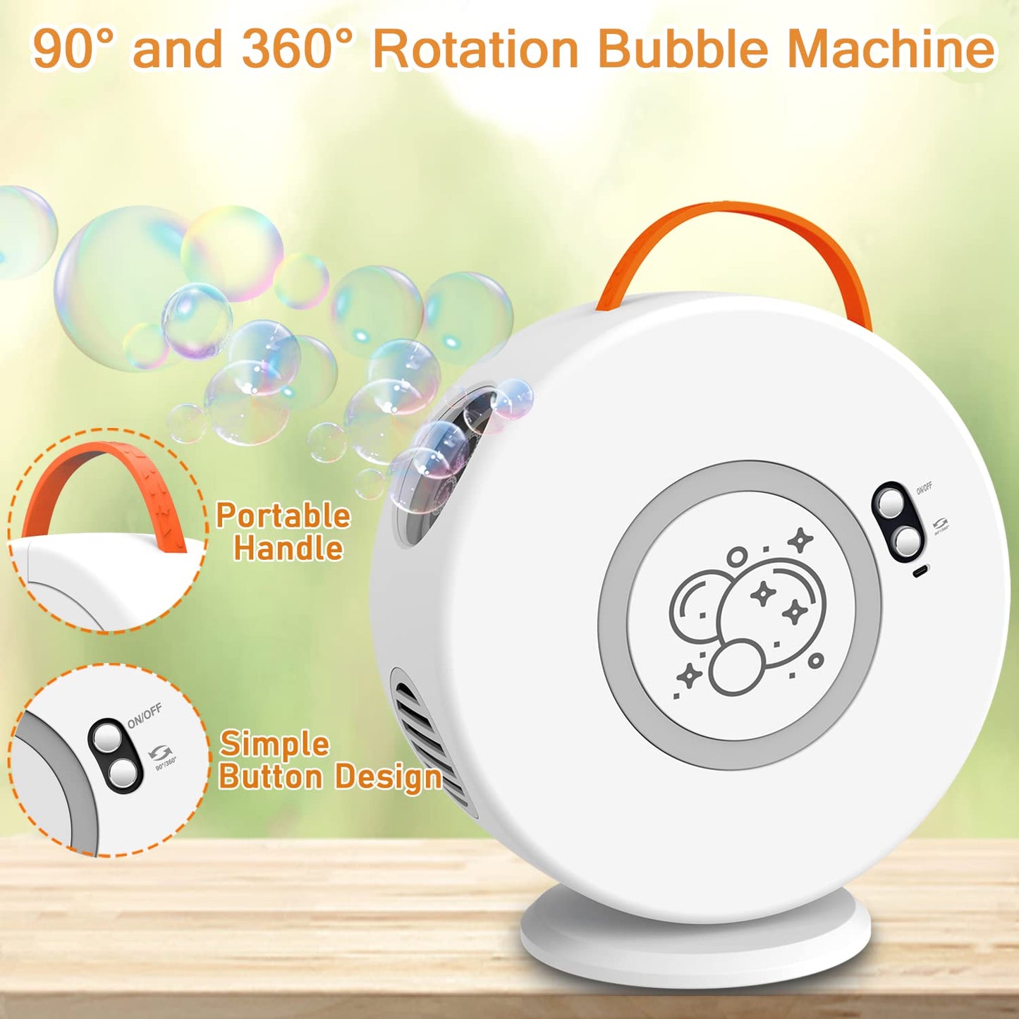 Bubble Machine Age 3+ for Kids Automatic Bubble Blower for Toddlers Rechargeable Battery Operated Portable Bubble Maker for Little Boys Girls Fun Electric Bubble Toy Rotated 90°/360° Outdoor Party