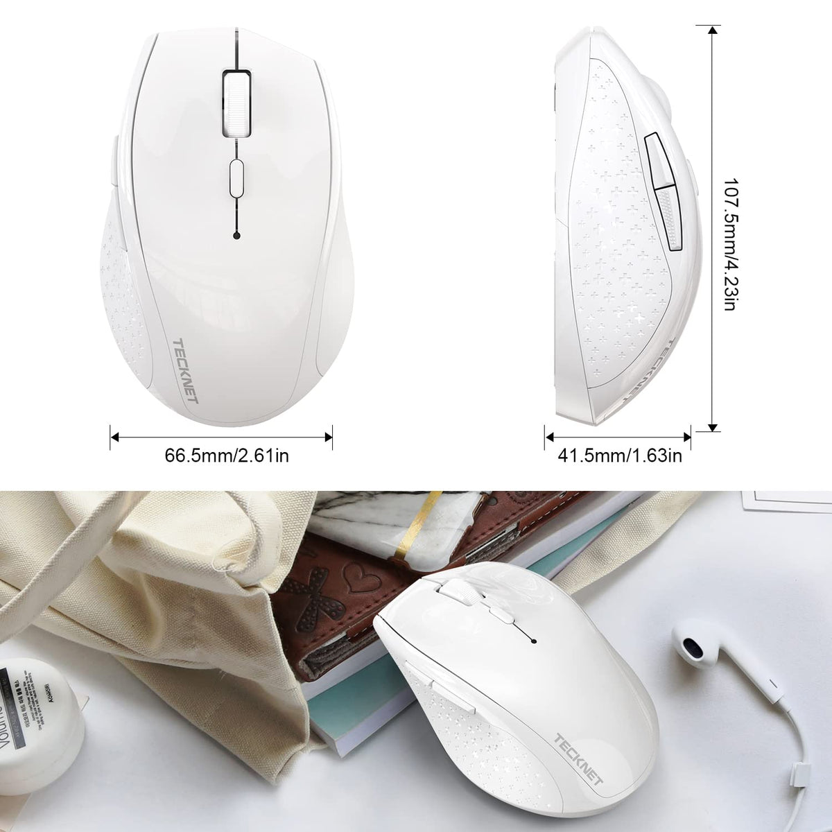 TECKNET Wireless Mouse for Laptop, 4800 DPI Optical Computer Mice with 6 Adjustable Levels, 30 Months Long Battery Life 2.4G Cordless USB Silent Mouse for Notebook, PC, Office Home Work -Grey