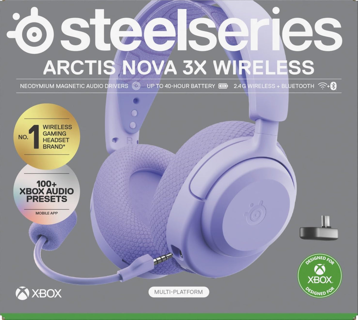 SteelSeries Arctis Nova 3X Wireless - Xbox Headset - Gaming Headset - Mobile App Control - 40 HR Battery with fast charging - Compatible with Xbox, PC, Switch and more - 2.4GHz/Bluetooth - Lavender