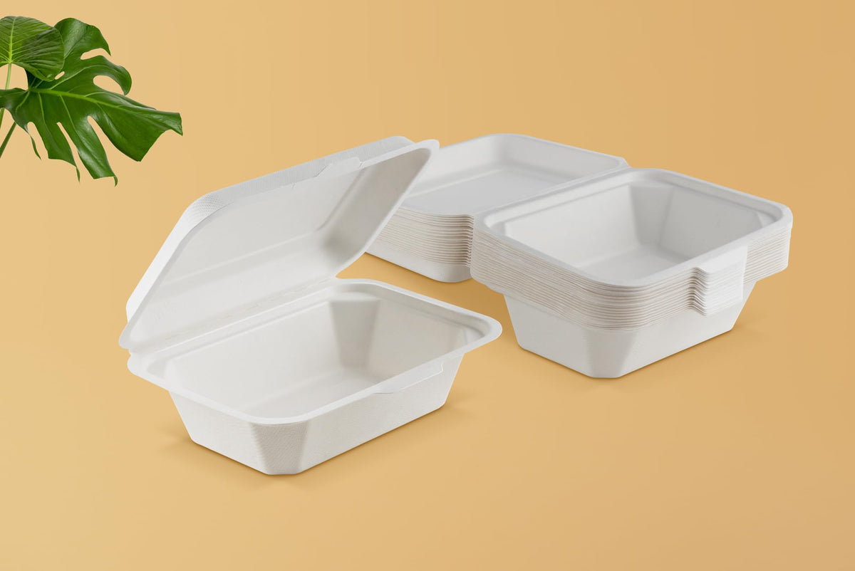 FOOGO Green 50pcs Clamshell Takeaway Boxes, 9x6 inch, 30oz / 900ml