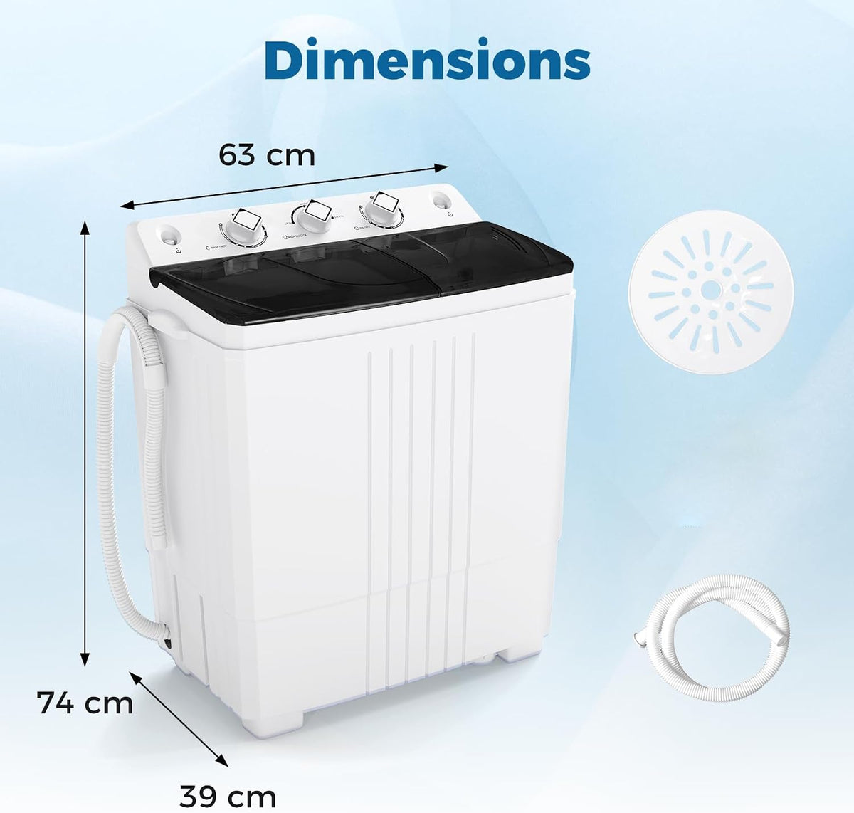 COSTWAY Twin Tub Washing Machine, 8KG (5KG Washer+3KG Dryer)