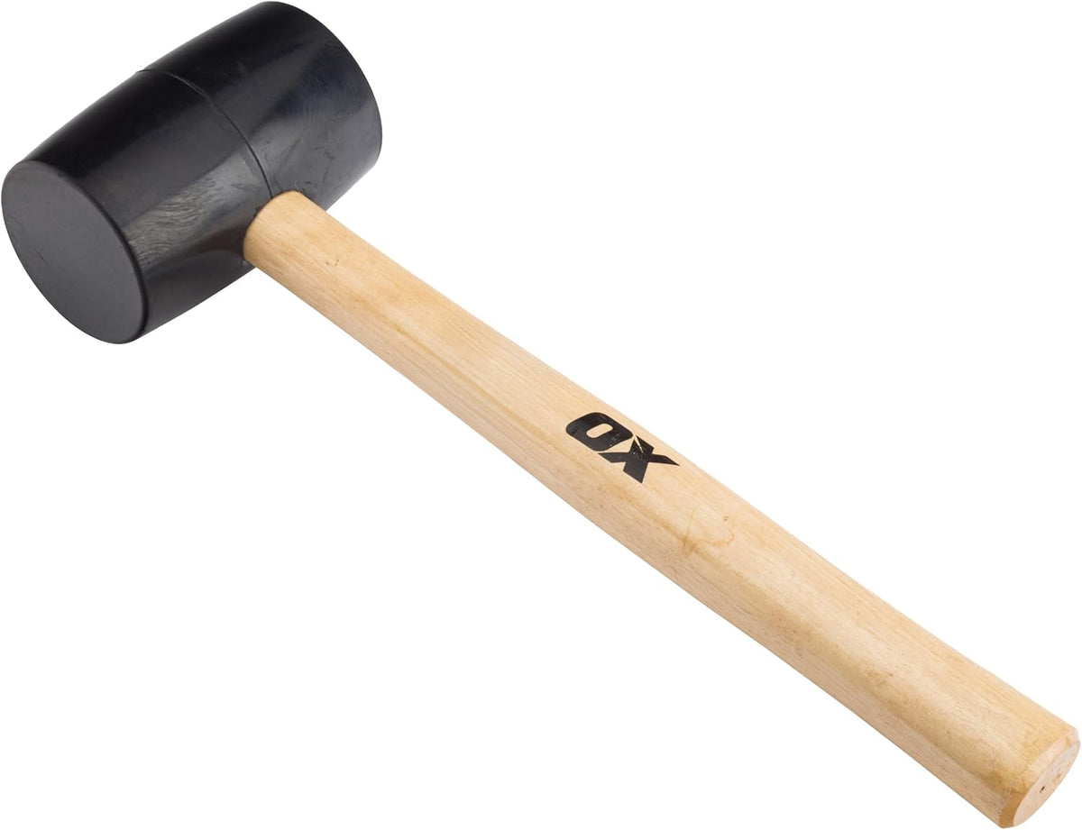 OX Trade Black Rubber Mallet 16oz / 450g, Non-Marking Hammer, Wooden Handle