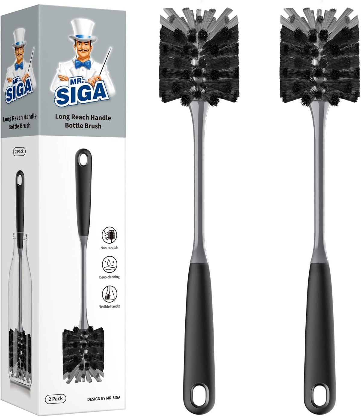 MR.SIGA Long Handle Bottle Brush, Non-Scratch Water Bottle Brush Cleaner
